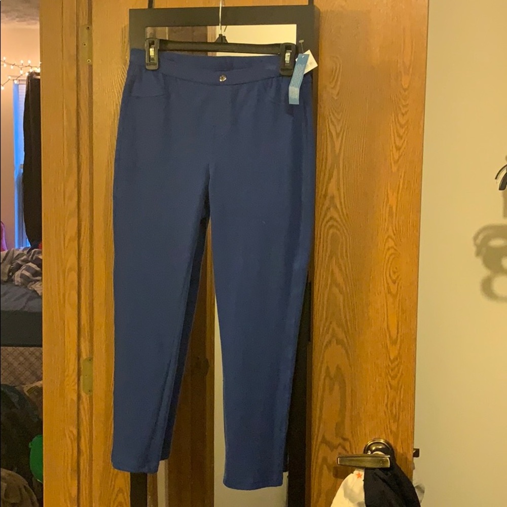 Blue stretch crop pants